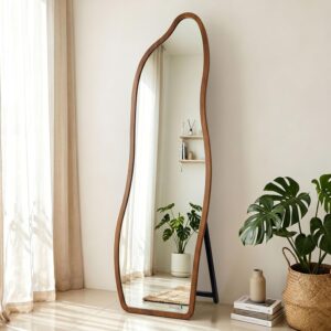 Story@Home Asymmetrical Mirror 5.25 Feet | Wooden Mirror Full-Length | Aesthetic Standing Mirror for Bedroom, Home Decor Wall Mounted for Bedroom Living-Room - Walnut