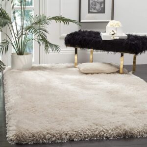 Super Soft Rectangular Carpets For Living Room Anti Skid Shag Rug Handmade Collection With 2 Inches Pile Height Size 3X5 Feet Ivory