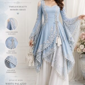 Aabroo Embroidered Drape Kurti Set