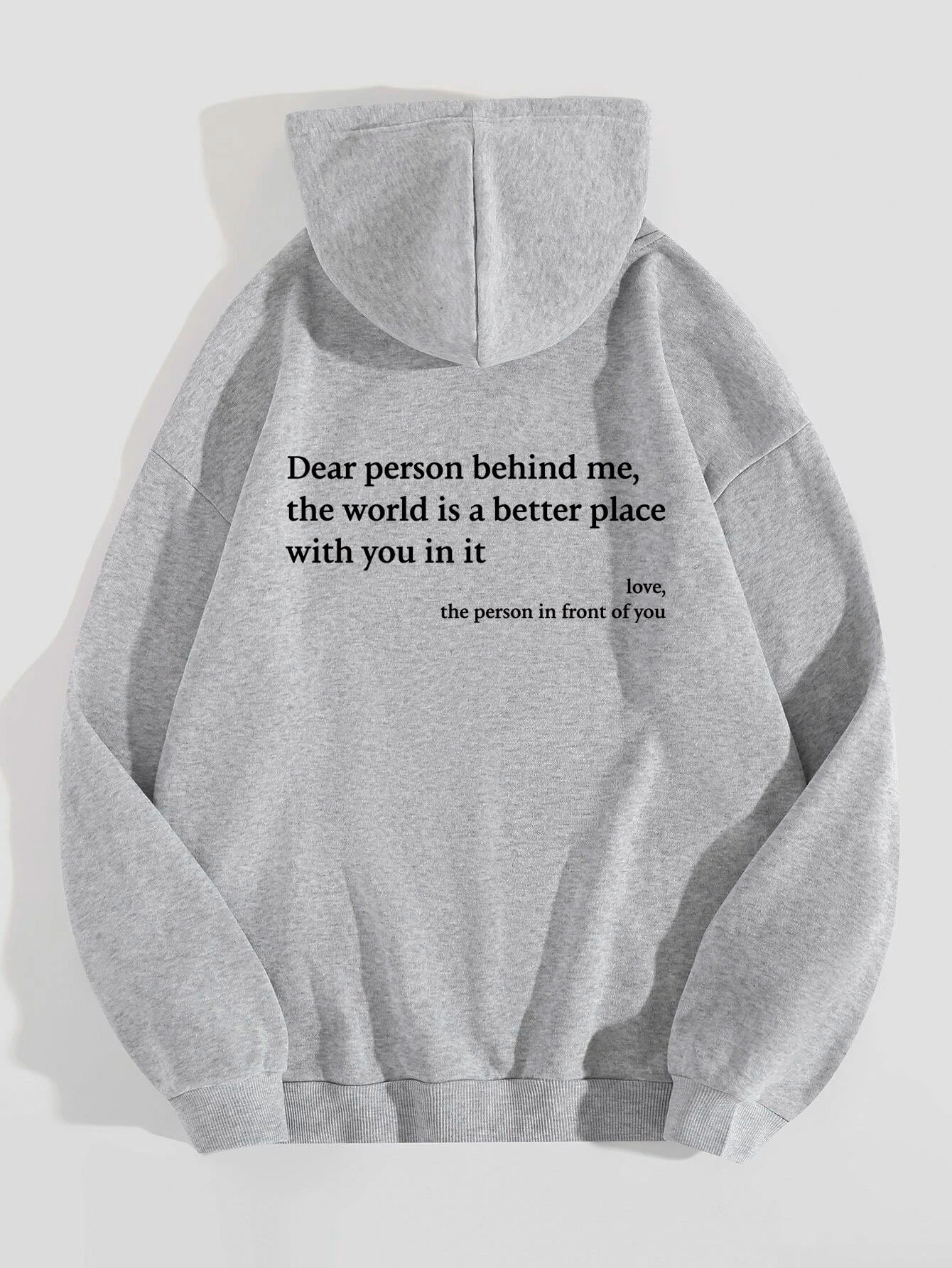 Dear Person Behind Me,the World Is A Better Place,with You In It,love,the Person In Front Of You,Women's Plush Letter Printed Kangaroo Pocket Drawstring Printed Hoodie Unisex Trendy Hoodies - Image 5